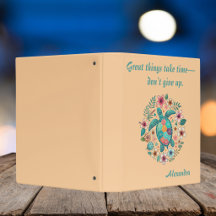 Tortue de mer Floral Boho École Bureau avec nom