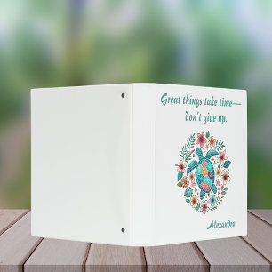Classeur Tortue de mer Floral Boho École Bureau avec nom