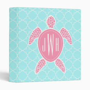 Classeur Tortue de mer rose décorée d'un monogramme +