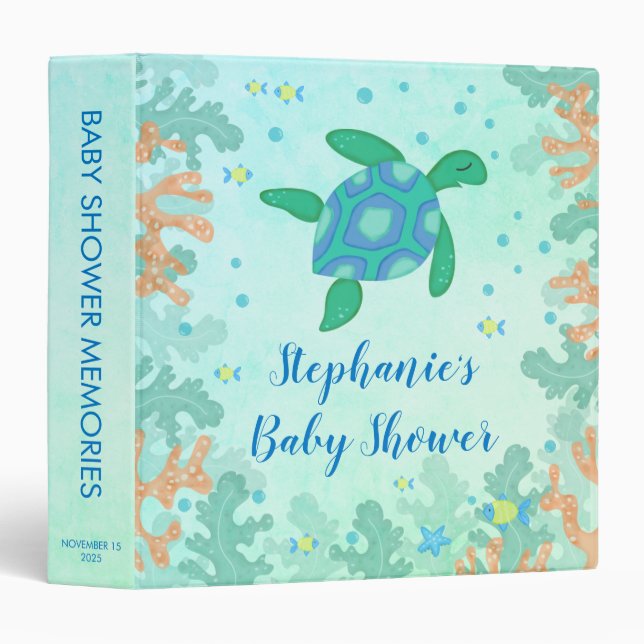 Classeur Tortue Sous Le Baby shower Marin (Devant/Côté)