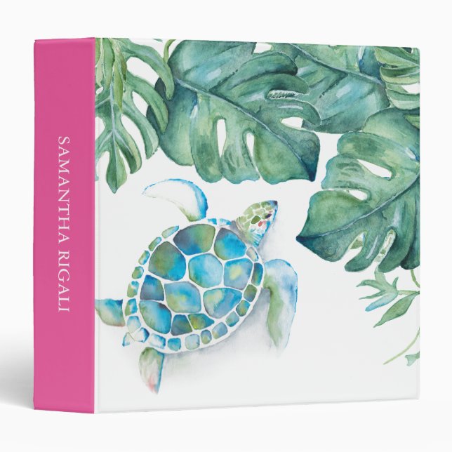 Classeur Tortue tropicale Palme Feuille Élégante (Devant/Côté)
