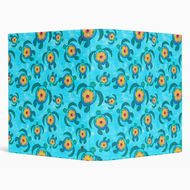 Classeur Tortues de mer de Honu bleu Hibiscus Fleurs (Arrière-plan)