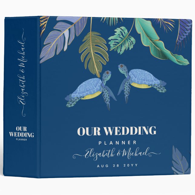 Classeur Tortues de mer Mariage bleu jaune (Devant/Côté)