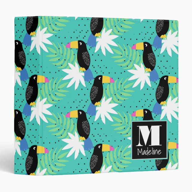 Classeur Toucans sur le monogramme de Teal | (Devant/Côté)
