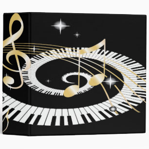 Classeur Touches de piano et notes de musique d'or