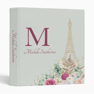 Classeur Tour Eiffel Paris France Monogramme Vert Menthe