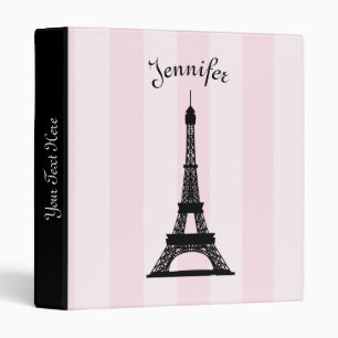 Classeur Tour Eiffel rose parisien chic de noir de rayure