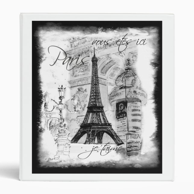 Classeur Tour Eiffel Rue Collage noir et blanc (Devant)