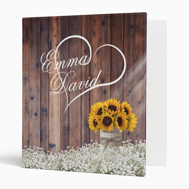 Classeur Tournesol rustique Mason Jar Floral Mariage Album (Devant/intérieur)
