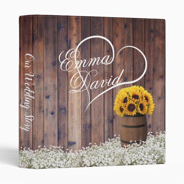 Classeur Tournesol Vin Baril Rustique Floral Mariage Album (Devant/Côté)