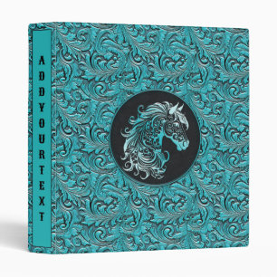 Classeur Tourquoise cowgirl floral à outils cuir tête de ch