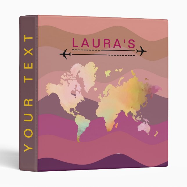 Classeur Travel Adventure Carte du monde Aquarelle Wagues 3 (Devant/Côté)