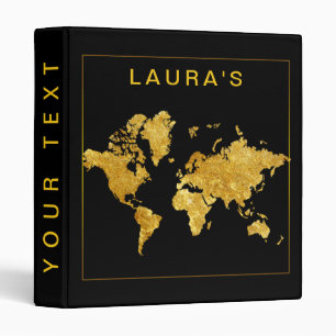 Classeur Travel Adventure World Map Gold Faux Black