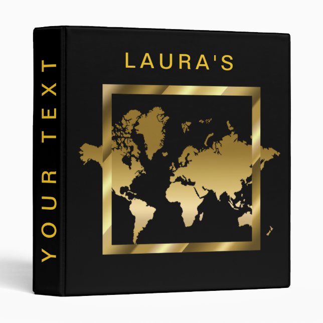 Classeur Travel Adventure World Map Gold Faux Géométrie (Devant/Côté)