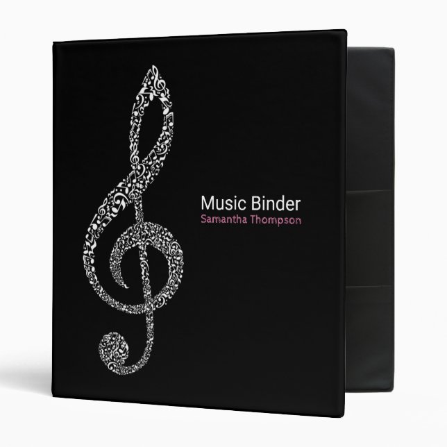 Classeur Treble Clef Music Notes Nom complet Noir et blanc (Devant/intérieur)