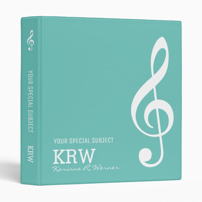 Classeur Treble Clef note musicale sur le bleu Turquoise (Devant/Côté)