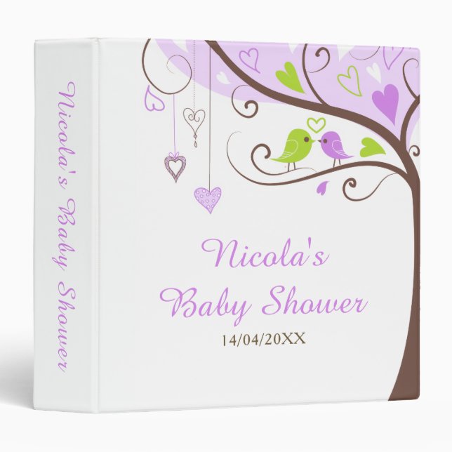 Classeur Tree Green and Purple Baby Shower Photo Album (Devant/Côté)