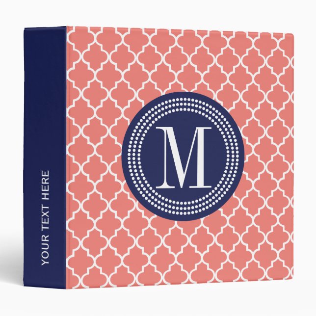 Classeur Trellis marocain de corail de tuiles personnalisé (Devant/Côté)