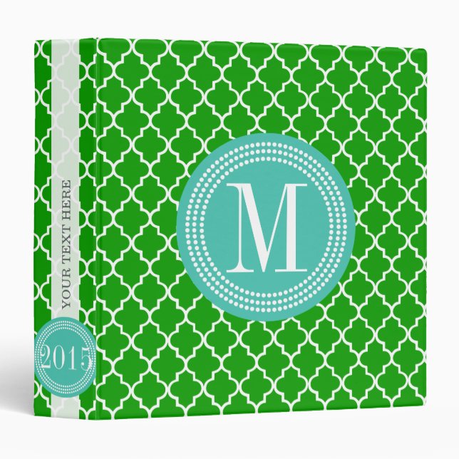 Classeur Trellis marocain vert-foncé de tuiles personnalisé (Devant/Côté)
