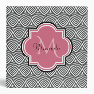 Classeur Trendy Black Arched Scallops Pink Monogramme Nom