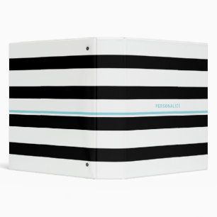 Classeur Trendy Bold Black White Stripes et Turquoise Name