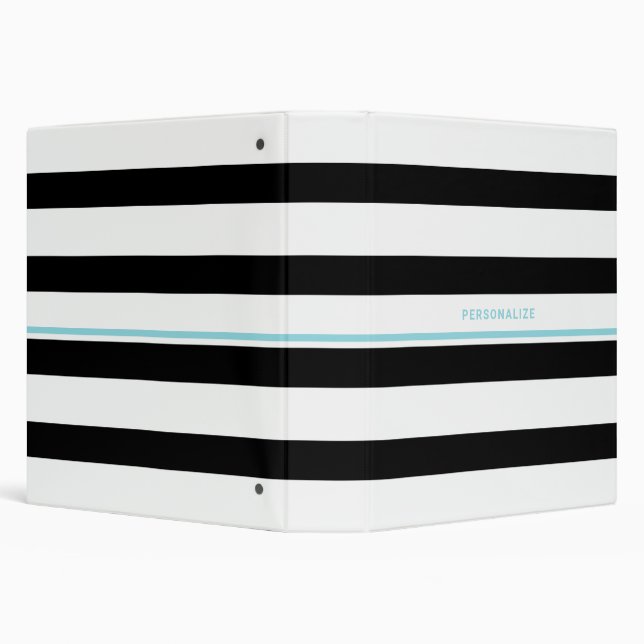 Classeur Trendy Bold Black White Stripes et Turquoise Name (Arrière-plan)