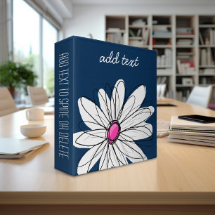 Classeur Trendy Daisy Floral Illustration - navy and pink