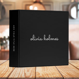 Classeur Trendy Monogram Name de script noir moderne