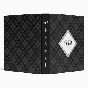 Classeur Trendy noir blanc tartan Personnaliser Monogramme