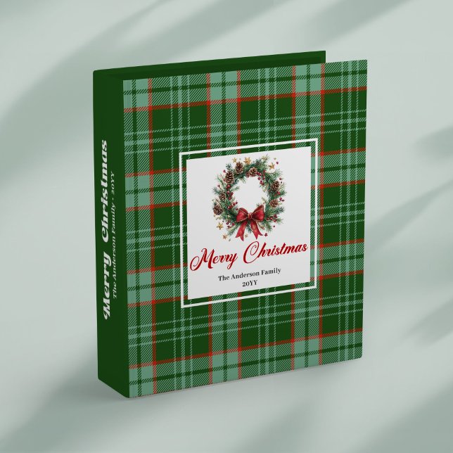 Classeur Trendy red green plaid pine wreath photo album (Trendy red green plaid pine wreath photo album)