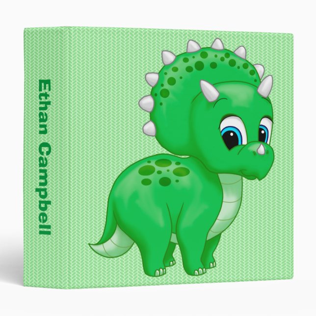 Classeur Tricératops Bébé Vert Cute Dinosaur (Devant/Côté)