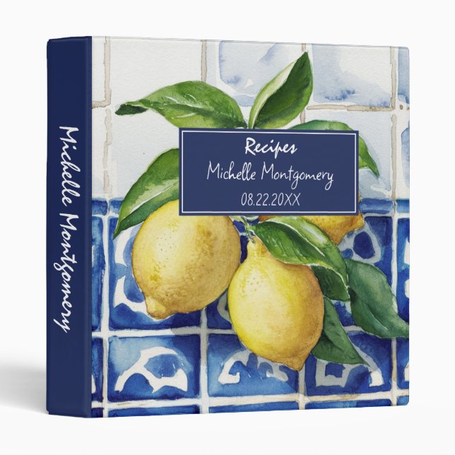 Classeur Tuiles portugaises Azulejos Lemons Summer Recette (Devant/Côté)