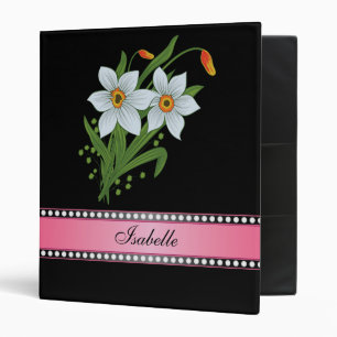 Classeur Tulipes et jonquilles Nom personnalisé rose