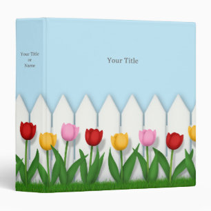 Classeur Tulipes gaies et clôture blanche personnalisée 1,5