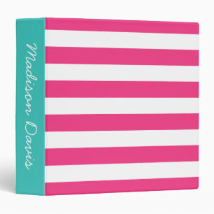 Classeur Turquoise à rayures rose et blanc chaud Personnali