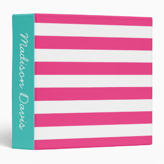 Classeur Turquoise à rayures rose et blanc chaud Personnali