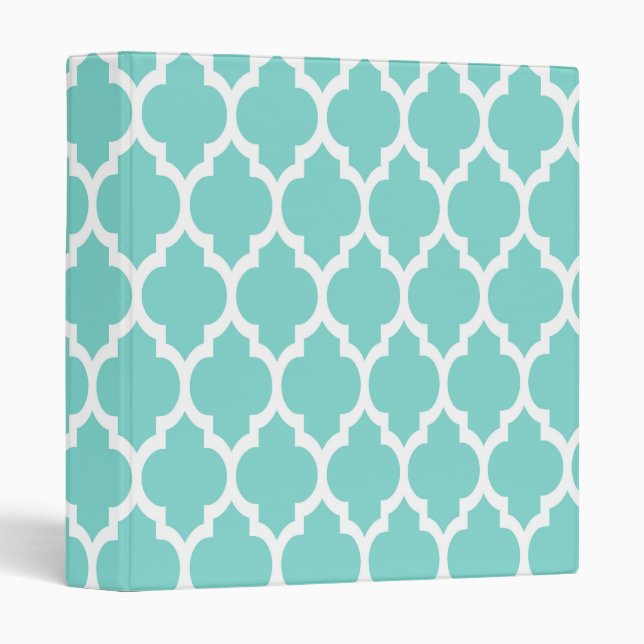 Classeur Turquoise Aqua Wht Moroccan Quatrefoil Pattern #4 (Devant/Côté)