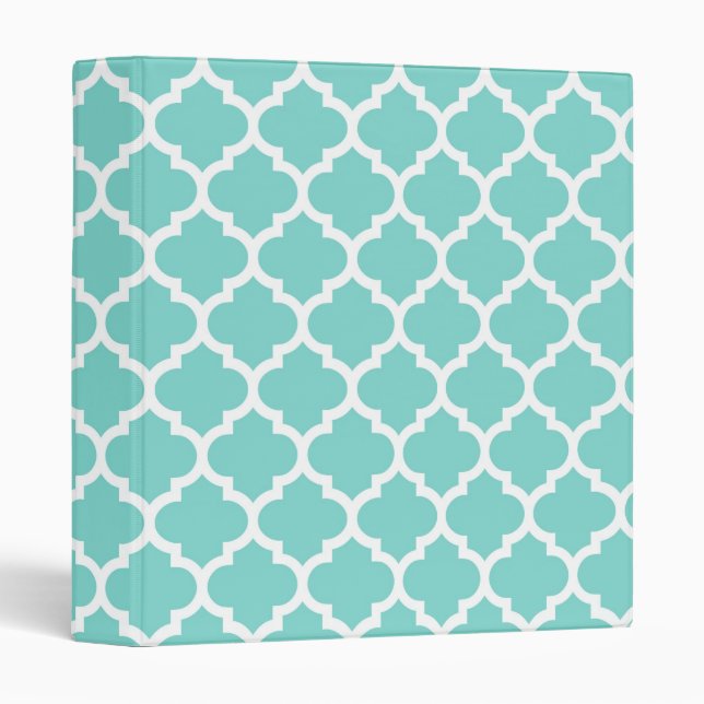 Classeur Turquoise Aqua Wht Moroccan Quatrefoil Pattern #5 (Devant/Côté)