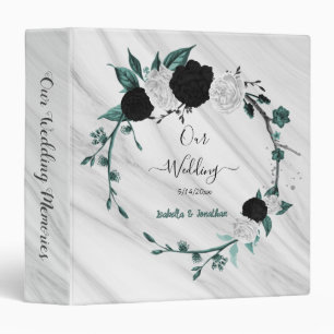 Classeur turquoise bleu blanc noir floral couronne album ph