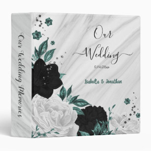 Classeur turquoise bleu blanc noir floral mariage album pho