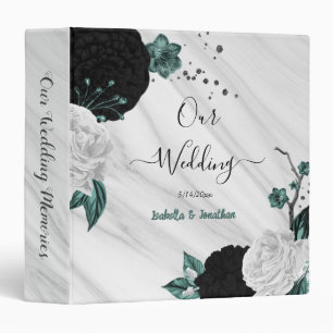 Classeur turquoise bleu blanc noir floral mariage album pho