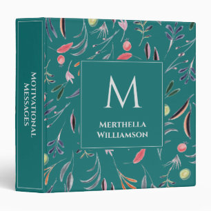 Classeur Turquoise bleu Floral MONOGRAM Personnalisé
