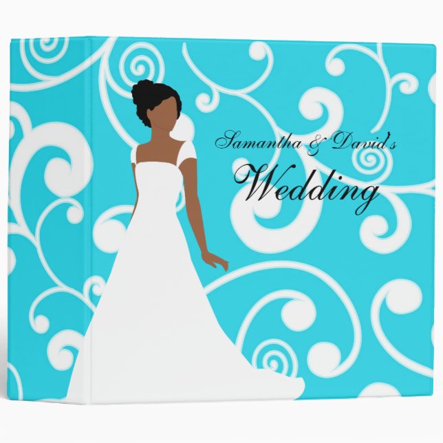 Classeur Turquoise de jeune mariée d'Afro-américain de (Devant/Côté)