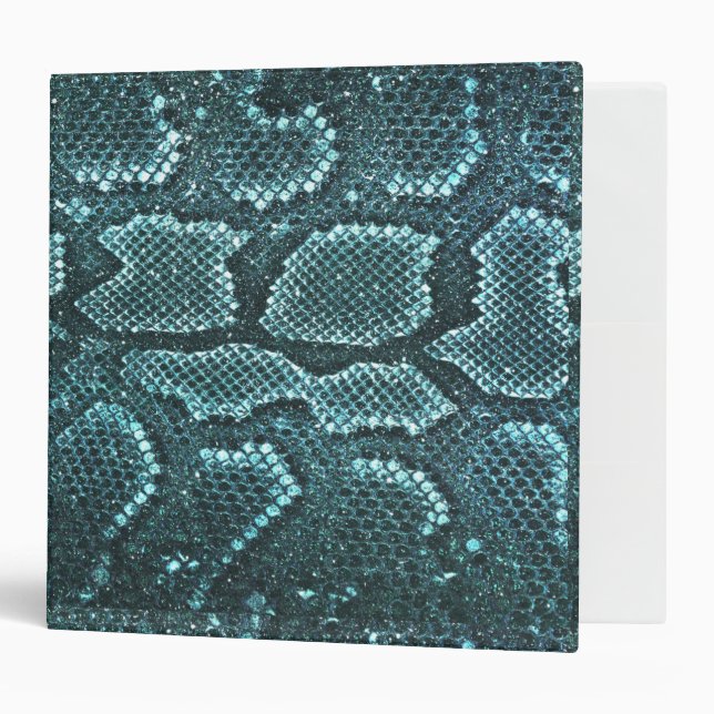 Classeur turquoise empreinte de peau de serpent, écailles d (Devant/intérieur)