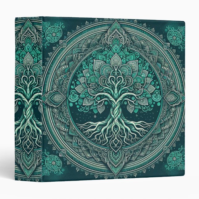 Classeur Turquoise Mandala Tree of Life (Devant/Côté)