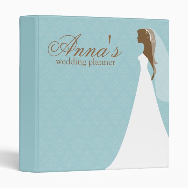 Classeur Turquoise Mariage damassé Planner (Devant/Côté)