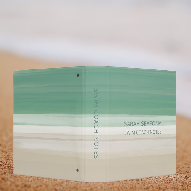 Classeur Turquoise moderne Ocean Beach Swim Coach (For Swim Coaches and lovers of a serene ocean scene, just add your name)
