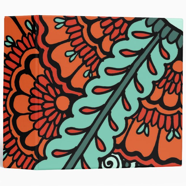 Classeur Turquoise Orange Turquoise Fleurs de henné rouge E (Devant/Côté)