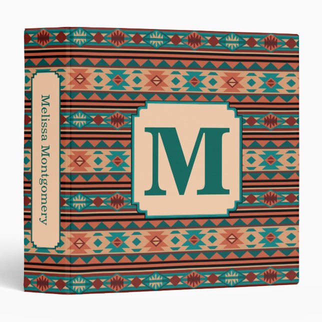 Classeur Turquoise Terracotta Monogram (Devant/Côté)