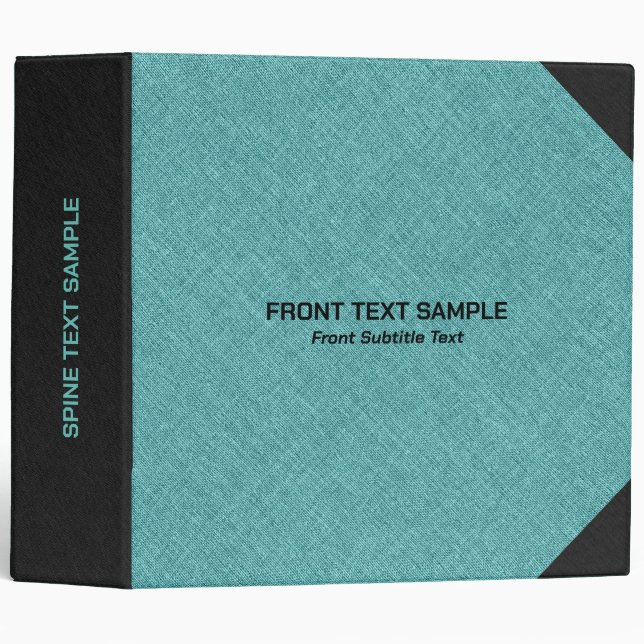 Classeur Turquoise vert et noir Linge Burlap look tissu (Devant/Côté)